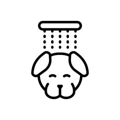 Washing dog icon, pet bathe and care, animal bathtub. Dog care instructions line icon isolated on white