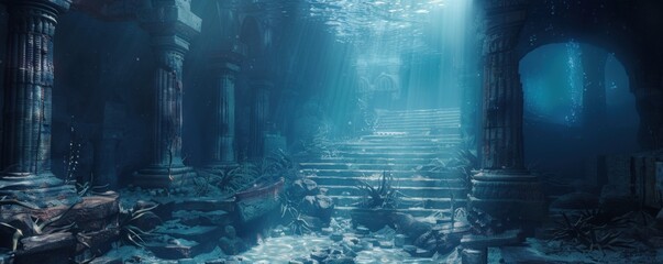 Enchanted underwater labyrinth of forgotten treasures, 4K hyperrealistic photo