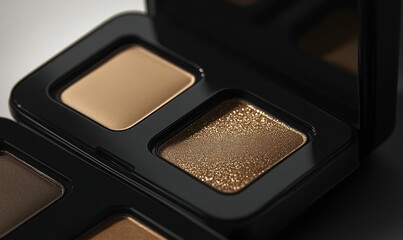 Fototapeta premium Gold and brown eyeshadow in black palette.