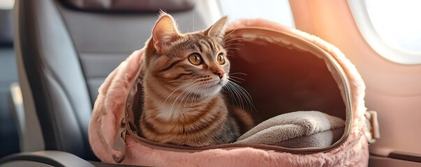 Cat Traveling in Airplane Carrier - Realistic Photo