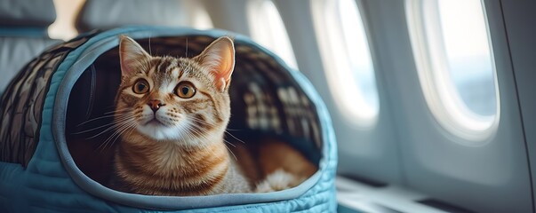 Cat in a Carrier on a Plane Photo