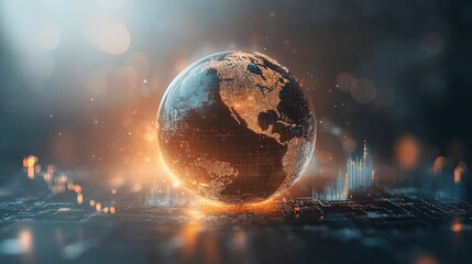 Digital globe encircled by equity symbols illustrating global investment trends and market shifts across the world