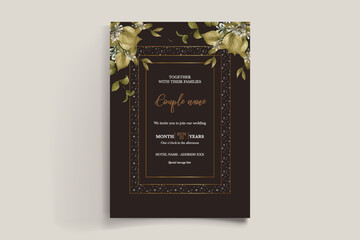 WEDDING INVITATION FRAME WITH FLOWER DECORATIONS WITH FRESH LEAVES