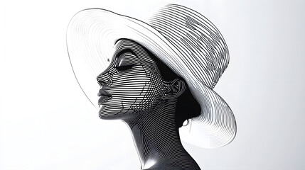 Captivating Artistic Portrayal of a Woman Outlined in Black Contour Lines Against a Bright White Backdrop