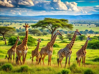 Obraz premium Majestic Giraffes in Serengeti - Captivating Drone Photography of African Wildlife