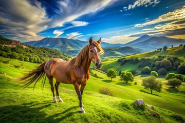 Majestic Horse in Lush Green Meadow of Villa del Carbon, Mexico - Scenic Nature Photography