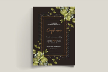 WEDDING INVITATION FRAME WITH FLOWER DECORATIONS WITH FRESH LEAVES
