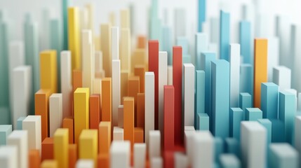 Obraz premium Vibrant 3D Visualization of Equity Market Trends, Dynamic Growth Representation with Colorful Bars and Lines