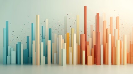 Vibrant 3D Visualization of Equity Market Data, Dynamic Growth Trends, Engaging Investment Insights