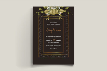 WEDDING INVITATION FRAME WITH FLOWER DECORATIONS WITH FRESH LEAVES