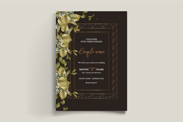 WEDDING INVITATION FRAME WITH FLOWER DECORATIONS WITH FRESH LEAVES