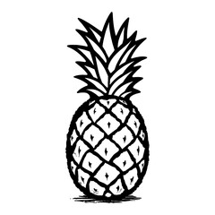 Obraz premium Pineapple Fruit in Detailed Black and White Outline Line Art Drawing with Unique Leaf Design