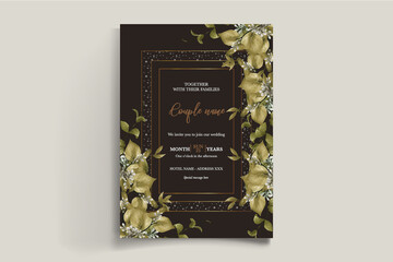 WEDDING INVITATION FRAME WITH FLOWER DECORATIONS WITH FRESH LEAVES
