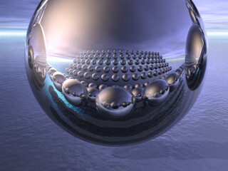 Kugelförmige, spiegelnde Detektoren für die Forschung an Neutrinos - fiktive Illustration, kein KI © P.S.DES!GN