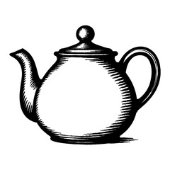 Obraz premium Teapot Illustration in Classic Black and White Outline Line Art Drawing with Detailed Features