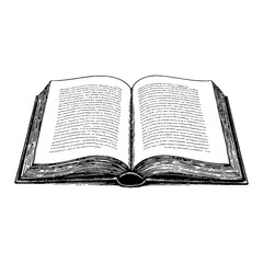 Fototapeta premium Open Book Detailed Black and White Outline Line Art Drawing with Detailed Pages and Cover