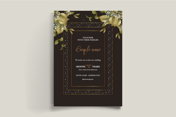 WEDDING INVITATION FRAME WITH FLOWER DECORATIONS WITH FRESH LEAVES