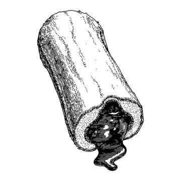 recommend clip art: Eclair with Melted Chocolate Detailed Black and White Outline Line Art Drawing of a Pastry