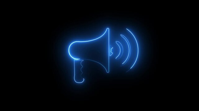 Abstract glowing neon blue color Hand mike animation on black background,