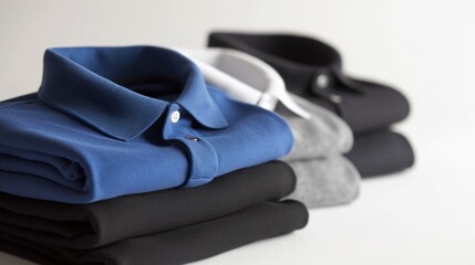Stack of Folded Polo Shirts in Various Colors