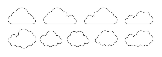 Clouds line art icon. Databases networking software image cloud and synoptics concept. Vector