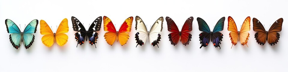 Obraz premium A row of butterflies of different colors and sizes