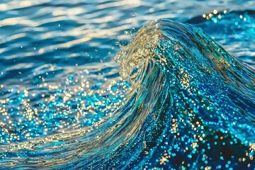 Close-up of a Wave Breaking with Golden and Blue Reflections