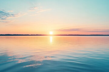 Obraz premium Calm lake with sunset sky. Perfect for a peaceful and tranquil mood.