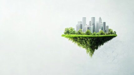 Floating island city thriving in greenery representing sustainable investment growth and long-term capital forecasts