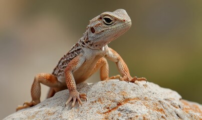 Naklejka premium A lizard perches on a rocky surface.