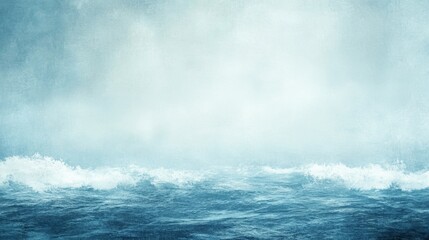 Fototapeta premium Blue Ocean Waves with White Foam and Misty Sky Background