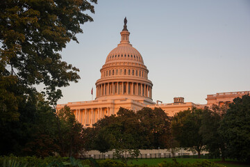 United States Capitol during an orange sunset