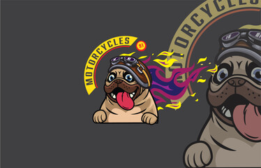 The dog character wearing a helmet, blazing with fire symbolizes speed and power in motorcycle culture.