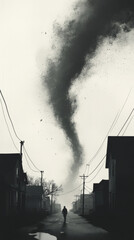 Fototapeta premium Tornado in a desolate town, concept of danger and natural disaster