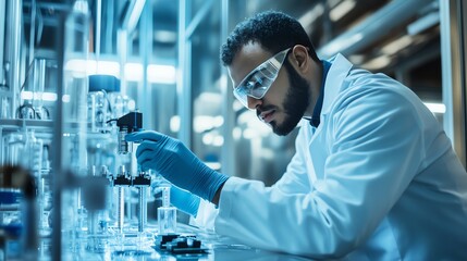 Scientist in a lab conducting experiments with flair and focus.