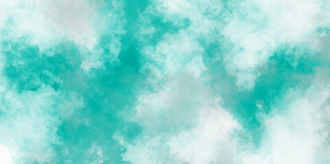 Abstract Mint Bluesky Water color background, Illustration. cloudy Minty sky background with clouds, cloudy light blue watercolor natural clouds and smoke.  romantic summer blue sky with fluffy cloud.