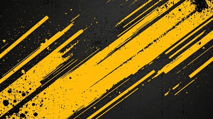 An abstract composition with a vivid interplay of black and yellow, highlighted by artistic brushstroke elements and halftone textures.
