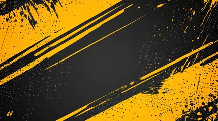 A visually striking abstract background in black and yellow, showcasing a combination of expressive brushstrokes and halftone effects.