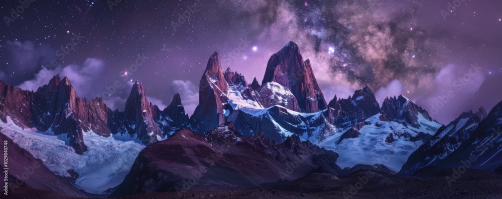 Canvas Prints Majestic mountain peaks under a starry night sky, 4K hyperrealistic photo