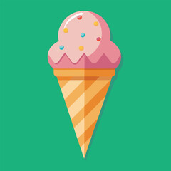 Ice Cream Cone Flat Design Dessert Icon, Melting Ice Cream Cone, Cold desserts