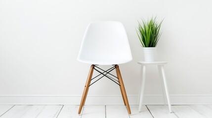 White Chair and Plant in Minimalist Interior Design