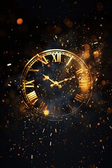 Glowing Golden Clock Face with Sparkling Light Trails for Luxurious New Year's Countdown Design