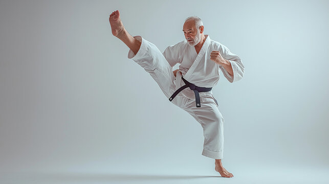 格闘技家　日本人 侍 シニア男性 空手家 武術家 柔道家 極真空手 足技  KARATE JUDO DOUGI NINJA