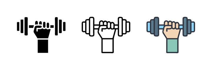 Set of hand holding dumbbell icons suitable for fitness concept