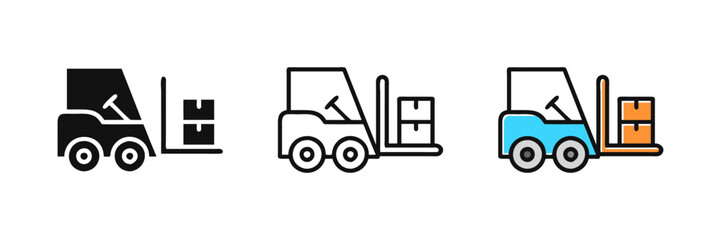 set of Forklift delivery truck vector icons