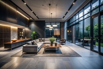 Minimalist Modern Interior Photography with Dark Tones and Elegant Lighting