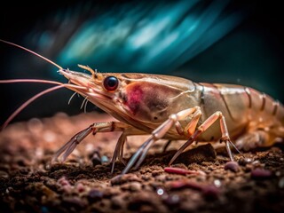 Minimalist Photography of a Single Live Shrimp in Clear Water for Nature and Aquatic Themes