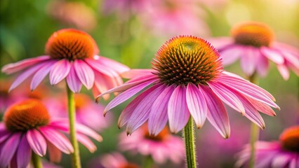 Fototapeta premium Minimalist Pink Coneflowers in Soft Focus - Nature's Simple Beauty