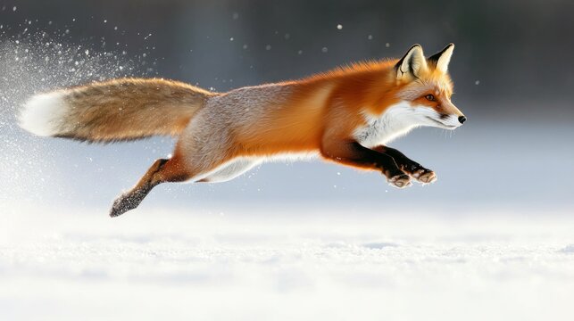Majestic Red Fox Leaping Through Snow in Ultra-Detailed Cinematic Light