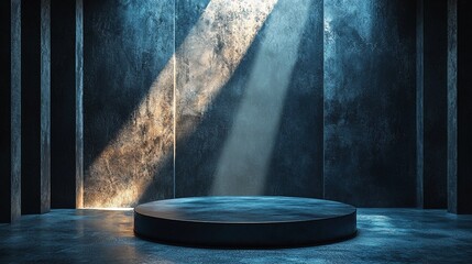 Obraz premium This advanced dark podium features an illuminated background with reflections, making it an ideal setting for product displays.